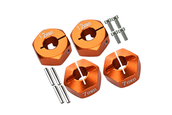 Axial EXO, SCX10 & Wraith Aluminum Hex Adapter (12mmx7mm) - 4Pcs Set Orange
