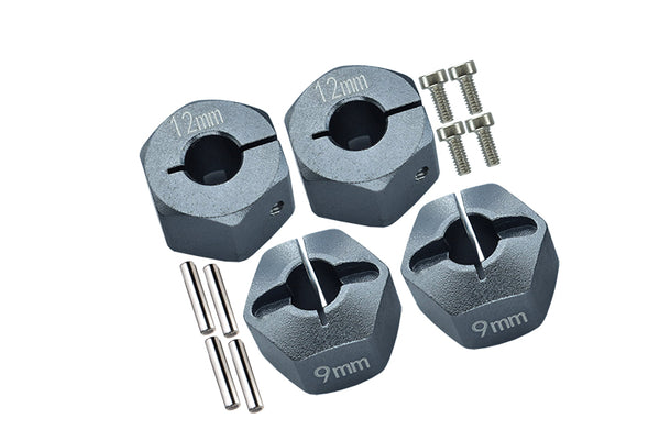Axial EXO, SCX10 & Wraith Aluminum Hex Adapter (12mmx9mm) - 4Pcs Set Gray Silver