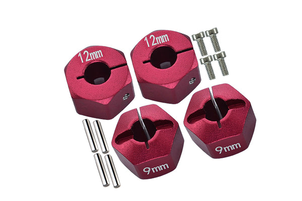Axial EXO, SCX10 & Wraith Aluminum Hex Adapter (12mmx9mm) - 4Pcs Set Red