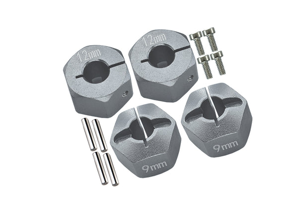 Axial EXO, SCX10 & Wraith Aluminum Hex Adapter (12mmx9mm) - 4Pcs Set Silver