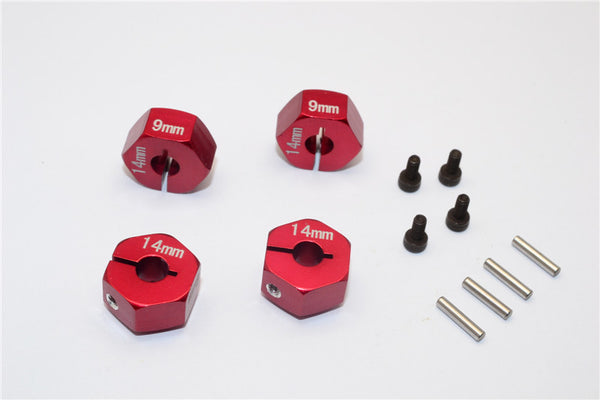 Axial EXO Aluminum Hex Adapter (14mmx9mm) For Optional 14mm Hex Wheel Only - 4Pcs Set Red
