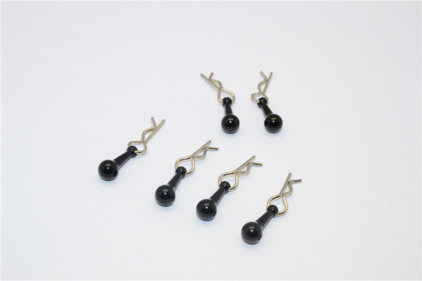 Body Clips + Aluminum Mount For 1/18 To 1/10 Models - 6Pcs Set Black