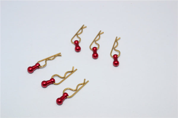 Body Clips + Aluminum Mount For 1/36 To 1/16 Models - 6Pcs Set Red