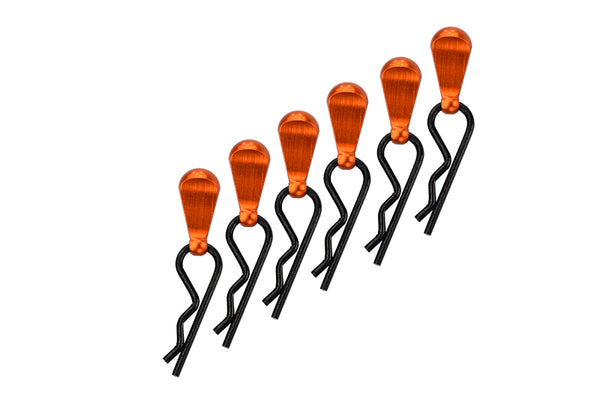 Body Clips + Aluminum Mount For 1/5 To 1/8 Models - 6Pcs Set Orange