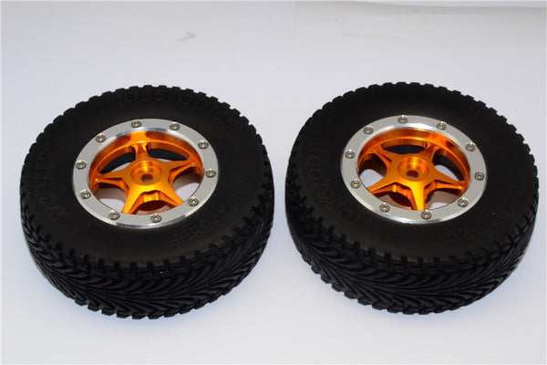 HPI Bullet Nitro 3.0 Rubber Front Tires With Nylon Rims Frame & Aluminum 5 Star Beadlock Rims & 12X9mm Drive Adapters - 1Pr Set Gold