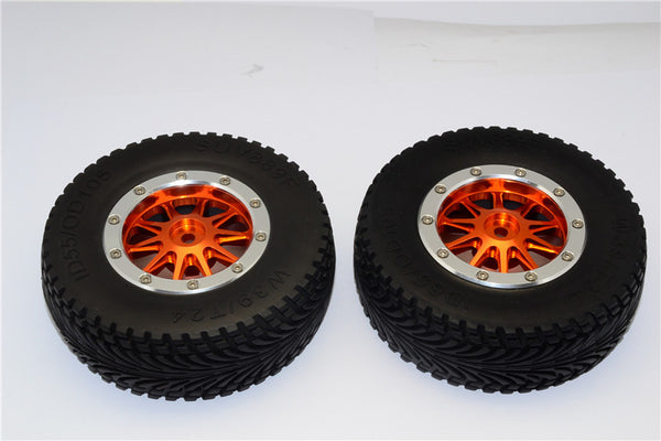 HPI Bullet Nitro 3.0 Rubber Front Tires With Nylon Rims Frame & Aluminum 10 Poles Beadlock Rims & 12X9mm Drive Adapters - 1Pr Set Orange