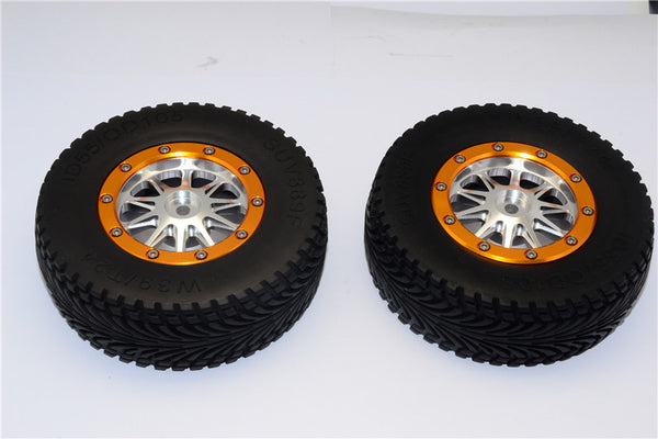 HPI Bullet Nitro 3.0 Rubber Front Tires With Nylon Rims Frame & Aluminum 10 Poles Beadlock Rims & 12X9mm Drive Adapters - 1Pr Set Silver