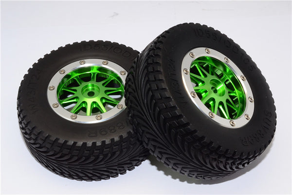 HPI Bullet Nitro 3.0 Rubber Rear Tires With Nylon Rims Frame & Aluminum 10 Poles Beadlock Rims & 12X9mm Drive Adapters - 1Pr Set Green