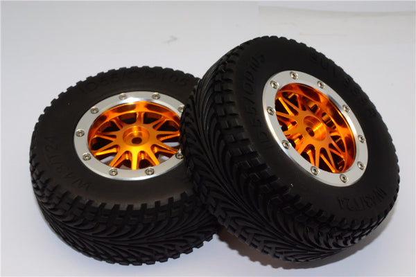 HPI Bullet Nitro 3.0 Rubber Rear Tires With Nylon Rims Frame & Aluminum 10 Poles Beadlock Rims & 12X9mm Drive Adapters - 1Pr Set Gold