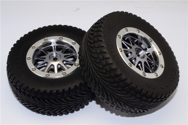 HPI Bullet Nitro 3.0 Rubber Rear Tires With Nylon Rims Frame & Aluminum 10 Poles Beadlock Rims & 12X9mm Drive Adapters - 1Pr Set Gray Silver