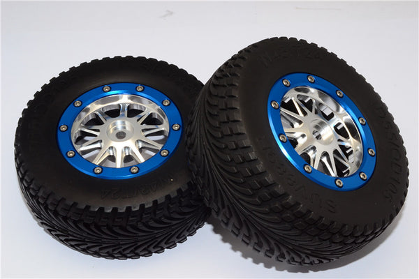 HPI Bullet Nitro 3.0 Rubber Rear Tires With Nylon Rims Frame & Aluminum 10 Poles Beadlock Rims & 12X9mm Drive Adapters - 1Pr Set Silver