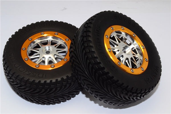 HPI Bullet Nitro 3.0 Rubber Rear Tires With Nylon Rims Frame & Aluminum 10 Poles Beadlock Rims & 12X9mm Drive Adapters - 1Pr Set Silver