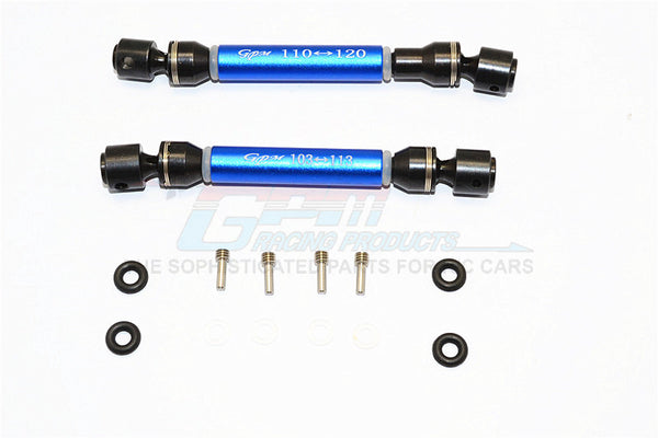 HPI Crawler King Steel+Aluminum Front & Rear Main Drive Shaft (F:103mm-113mm, R:110mm-120mm) - 2Pcs Set Blue