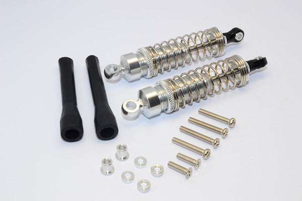 1/10 Touring - Aluminum Ball Top Damper (80mm) With Aluminum Collars & Washers & Screws Dust-Proof Black Plastic Cover - 1Pr Set Silver - JTeamhobbies