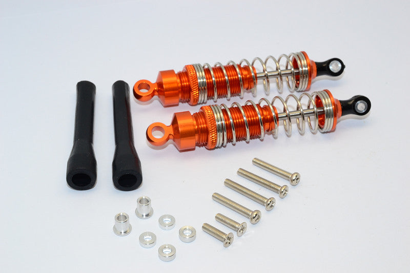 1/10 Touring - Aluminum Ball Top Damper (85mm) With Aluminum Collars & Washers & Screws Dust-Proof Black Plastic Cover - 1Pr Set Orange - JTeamhobbies