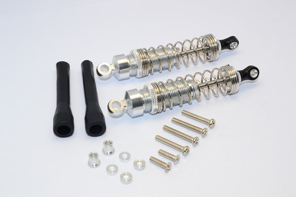 1/10 Touring - Aluminum Ball Top Damper (85mm) With Aluminum Collars & Washers & Screws Dust-Proof Black Plastic Cover - 1Pr Set Silver - JTeamhobbies