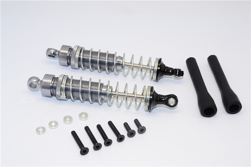 1/10 Touring - Aluminum Ball Top Damper (95mm) With Aluminum Collars & Washers & Screws & Dust-Proof Black Plastic Cover - 1Pr Set Gray Silver - JTeamhobbies