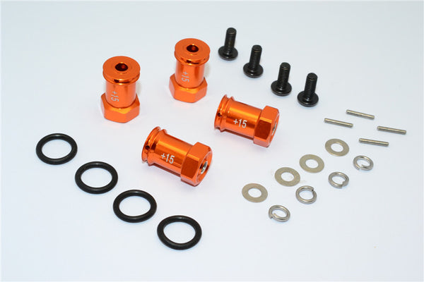 Traxxas 1/16 Mini E-Revo, Mini Slash, Mini Summit Aluminum Hex Adaptor (+15mm) - 4 Pcs Set Orange