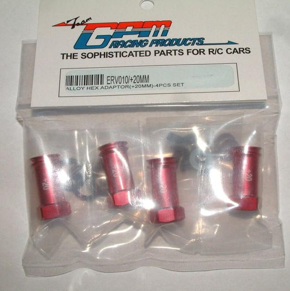 Traxxas 1/16 Mini E-Revo, Mini Slash, Mini Summit Aluminum Hex Adapters (+20mm) - 4 Pcs Set Red