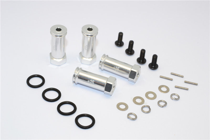 Traxxas 1/16 Mini E-Revo, Mini Slash, Mini Summit Aluminum Hex Adaptor (+25mm) - 4 Pcs Set Silver