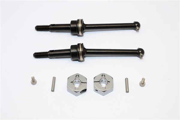 Tamiya GF01 & TL01 Steel #45 Front/Rear CVD Shaft (38mm) With 12X6mm Hex Adapters - 1Pr Set Gray Silver