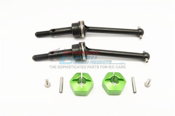 Tamiya GF01 / TL01 Steel #45 Front/Rear CVD Shaft (38mm) With 12X7mm Hex Adapters - 1Pr Set Green