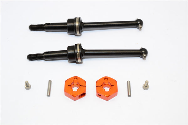 Tamiya GF01 & TL01 Steel #45 Front/Rear CVD Shaft (38mm) With 12X6mm Hex Adapters - 1Pr Set Orange