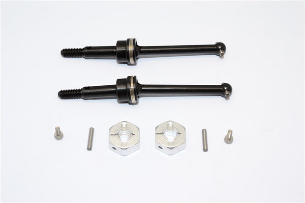 Tamiya GF01 & TL01 Steel #45 Front/Rear CVD Shaft (38mm) With 12X6mm Hex Adapters - 1Pr Set Silver