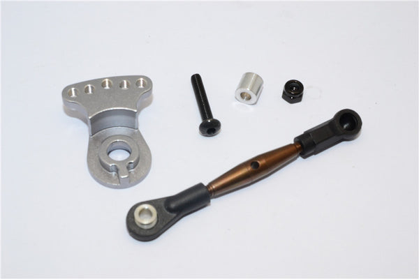 Tamiya GF01 Spring Steel Modified Anti-Thread Steering Tie Rod With Servo Horn - 2Pcs Set Gray Silver