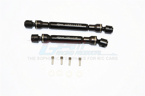 Gmade Crawler R1 Rock Buggy Steel+Aluminum Front & Rear Main Drive Shaft (F:122mm-132mm, R:105mm-115mm) - 2Pcs Set Black