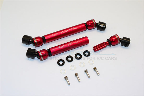 Gmade Crawler R1 Rock Buggy Steel+Aluminum Front & Rear Main Drive Shaft (F:122mm-132mm, R:105mm-115mm) - 2Pcs Set Red