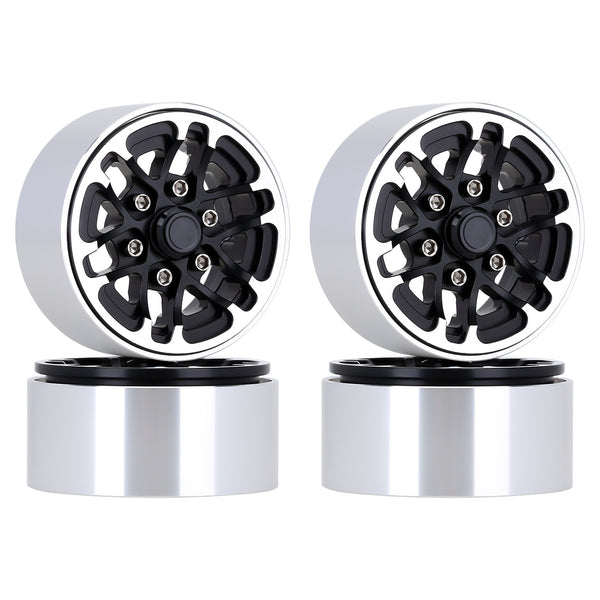52*28mm Beadlock 1.9" Alloy Wheel Rim Hub for 1/10 RC Crawler Axial SCX10 90046 Traxxas TRX4 Redcat Gen8 - 4Px Black