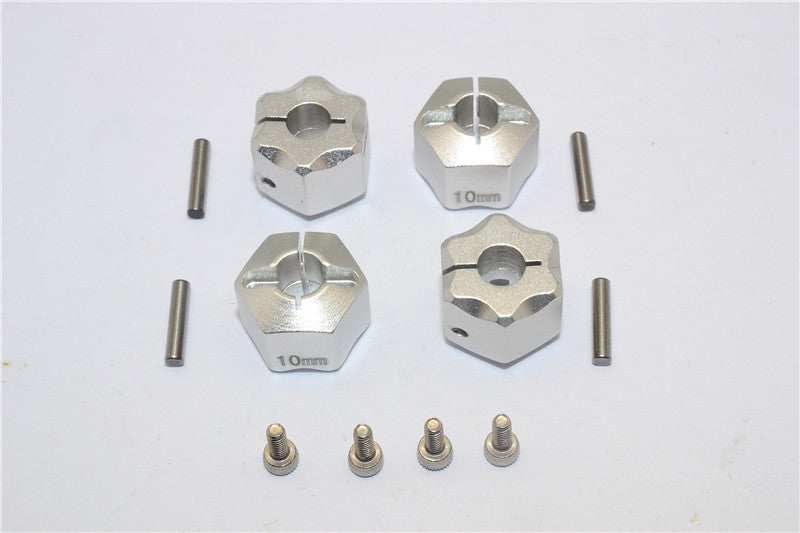 Aluminum Wheel Hex Adapter 12mmx10mm - 4Pcs Set Silver