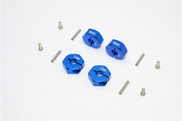 Aluminum Wheel Hex Adapter 14mmx6mm - 4Pcs Set Blue