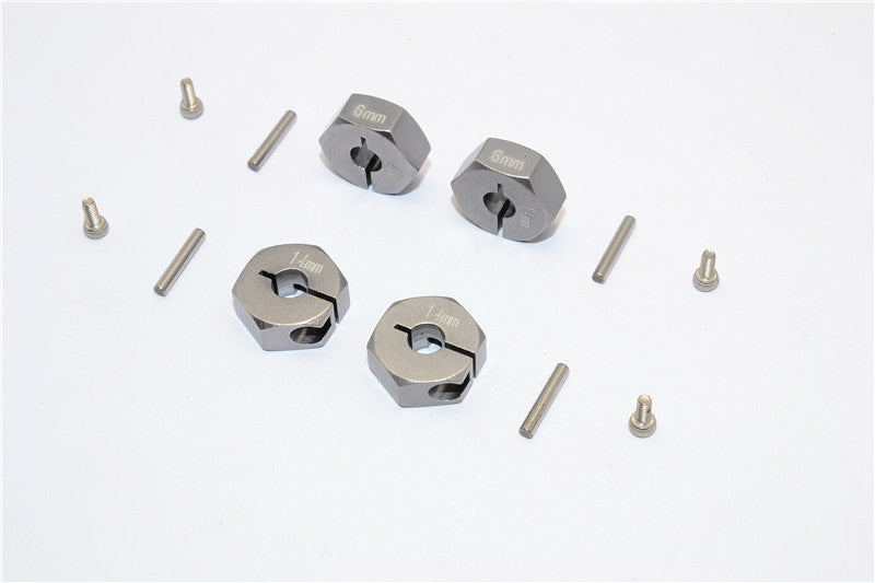 Aluminum Wheel Hex Adapter 14mmx6mm - 4Pcs Set Gray Silver