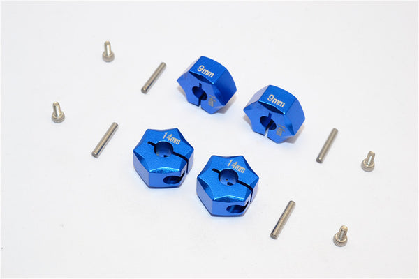 Aluminum Wheel Hex Adapter 14mmx9mm - 4Pcs Set Blue