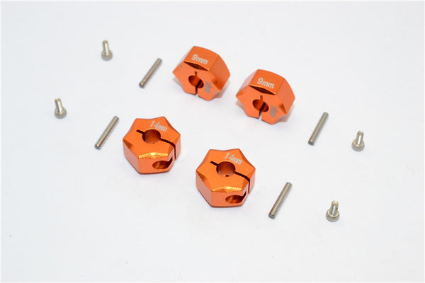 Aluminum Wheel Hex Adapter 14mmx9mm - 4Pcs Set Orange