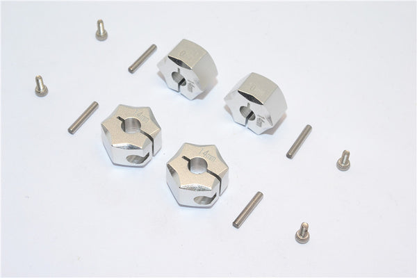 Aluminum Wheel Hex Adapter 14mmx10mm - 4Pcs Set Silver
