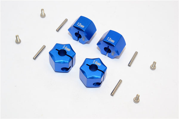 Aluminum Wheel Hex Adapter 14mmx12mm - 4Pcs Set Blue