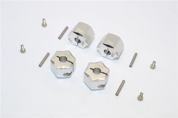 Aluminum Wheel Hex Adapter 14mmx12mm - 4Pcs Set Silver
