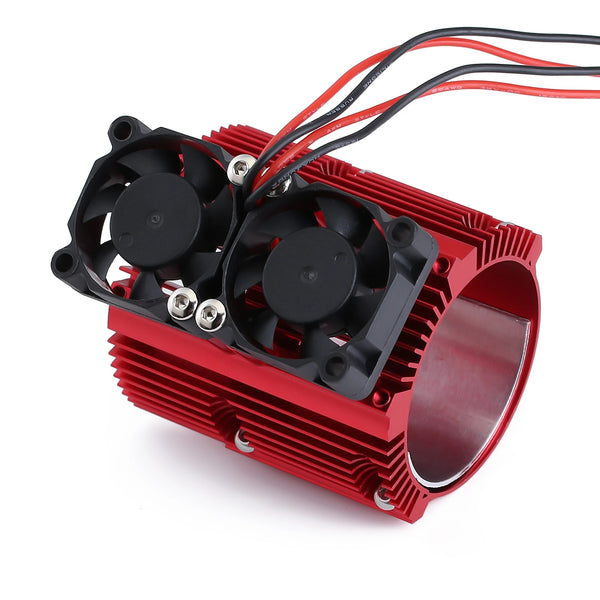 Metal Dual Fan 41-43mm Motor Radiator Heat Sink for 1/8 RC Car Monster Truck Traxxas SUMMIT E-REVO - 1 Set Red