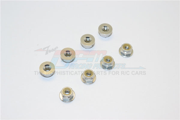 Aluminum 4mm Flanged Lock Nuts - 8Pcs Silver
