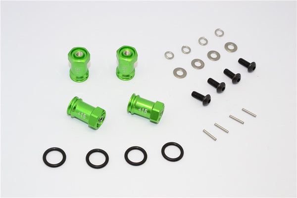 Team Losi Mini 8ight Aluminum Hex Wideners (+15Mm) - 4Pcs Set Green