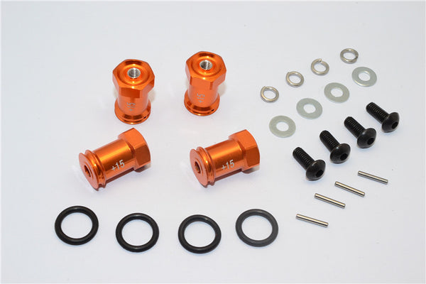 Team Losi Mini 8ight Aluminum Hex Wideners (+15mm) - 4Pcs Set Orange