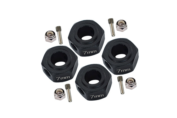 Aluminium Hex Adapter (12mmx7mm) For Arrma 1:10 GRANITE / BIG ROCK 3S / BIG ROCK V3 3S / VORTEKS 3S / SENTON 3S / 1:8 VENDETTA 3S - 4Pc Set Black