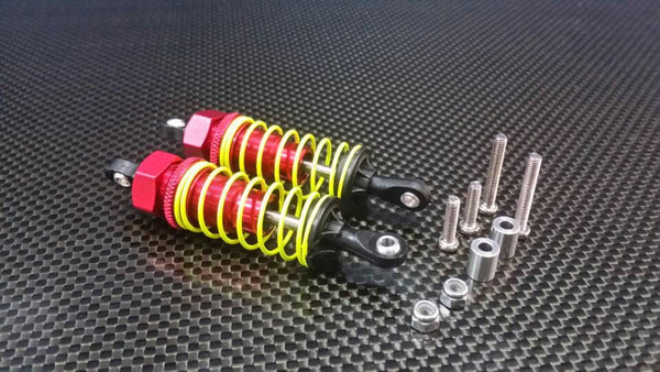 Kyosho Mini Inferno Aluminum Front Adjustable Spring Damper With Plastic Ball Top (63mm) Including Screws & Aluminum collars - 1 Pr Set Red
