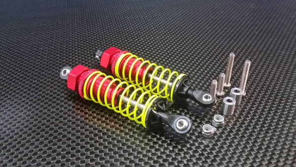 Kyosho Mini Inferno Aluminum Rear Adjustable Spring Damper With Plastic Ball Top (73mm) Including Screws & Aluminum Collars - 1Pr Set Red