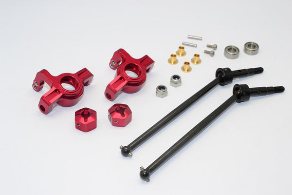Team Losi Mini 8ight-T Truggy Steel #45 Front/Rear CVD Drive Shaft with Front Knuckle & 12x8mm Hex & 5x10 Bearings - 1 Set Red