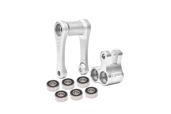 Aluminum 7075-T6 Knuckle & Pull Rod (Enlarged Inner Bearing) For LOSI 1:4 Promoto-MX Motorcycle Motorbike RTR LOS06000 LOS06002 Upgrades - Silver
