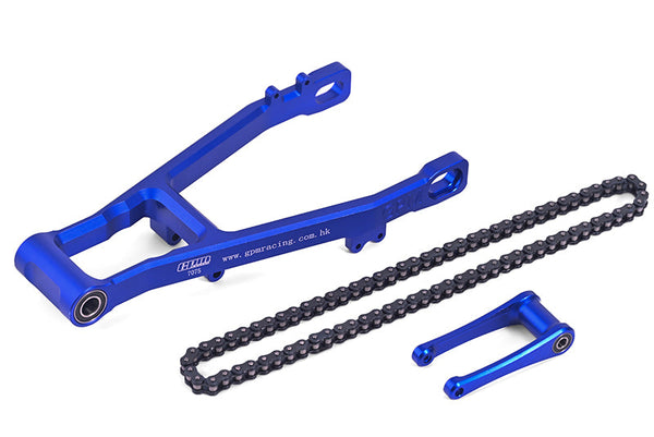 Aluminum 7075 Extend Swing Arm (+30mm) + Pull Rod + Chain For LOSI 1:4 Promoto MX Motorcycle Dirt Bike RTR FXR LOS06000 LOS06002 Upgrades - Blue